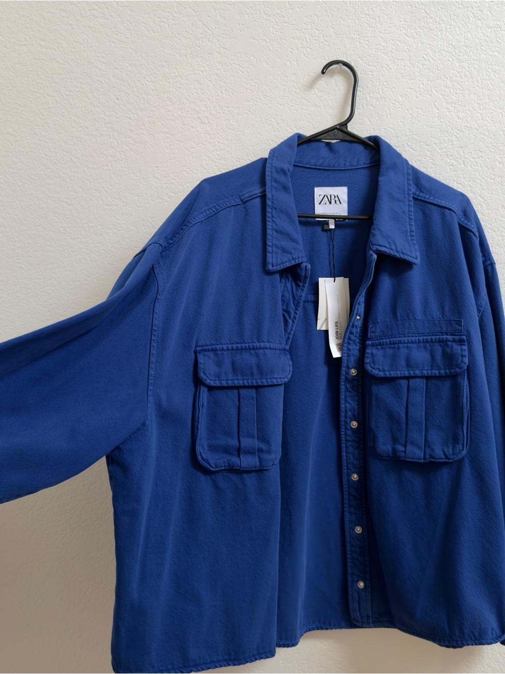 Zara Women’s -  Royal Blue Shirt Jacket with Flap Pockets